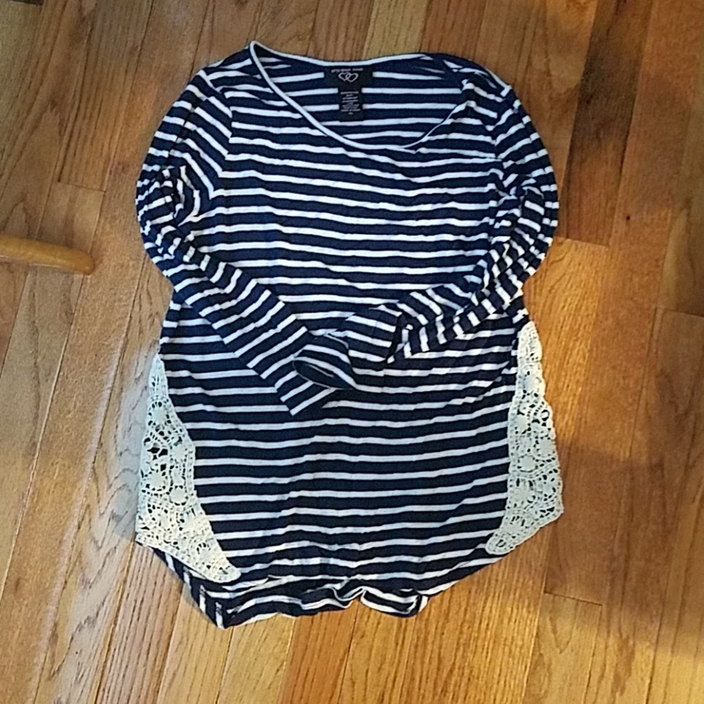 Dark Blue and white striped top with lace sides